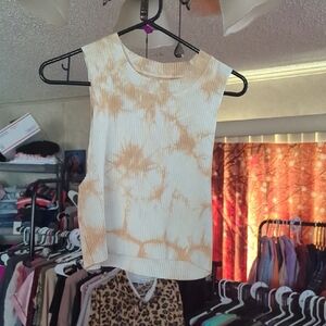Aerie Ribbed Tie-Dye Crop Top - Cream and Brown